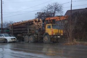 КАМАЗ с незаконно вырубленным лесом был доставлен к отделу полиции