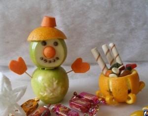 снеговик из яблок